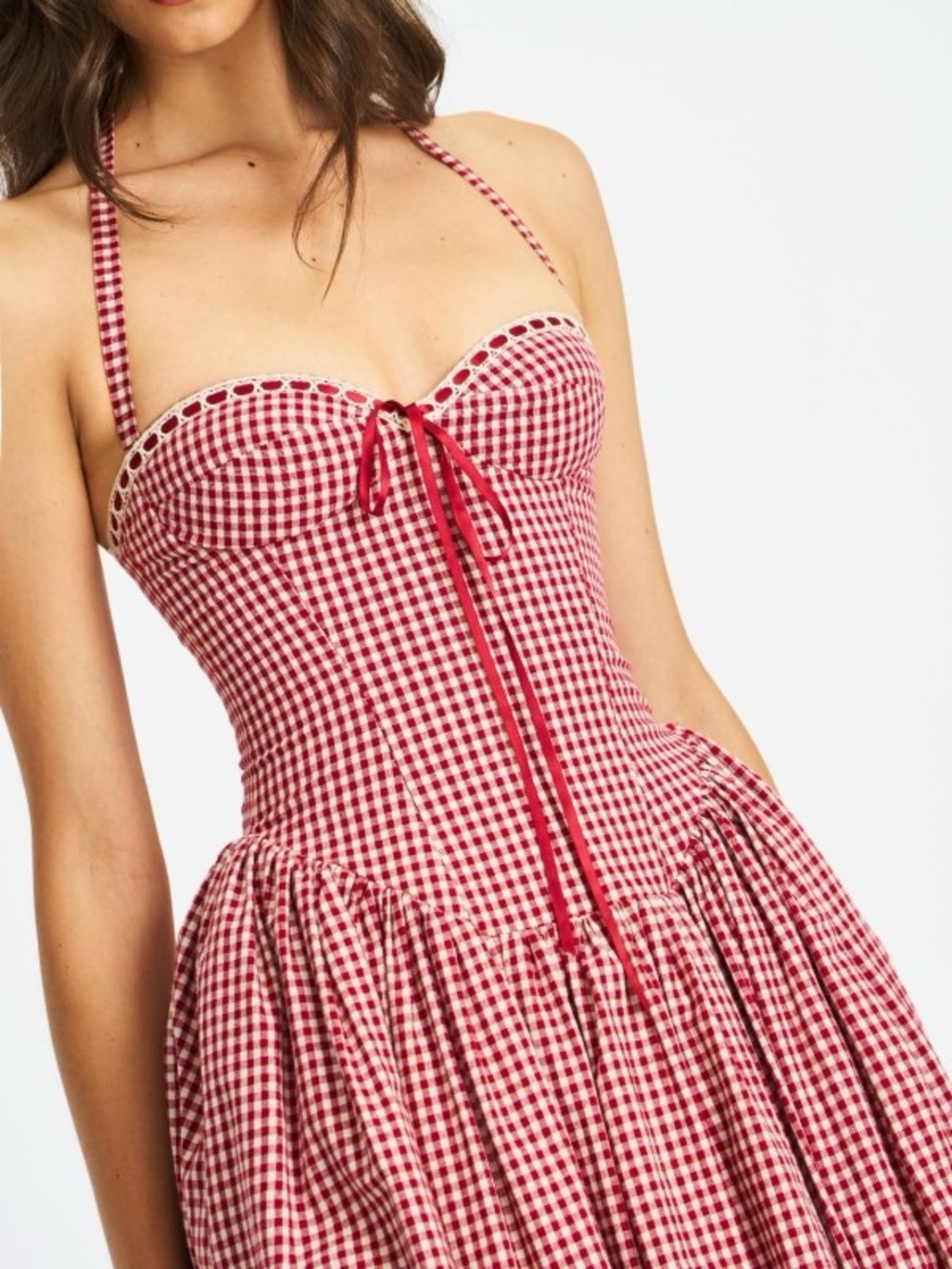 SUSANNA RED COTTON GINGHAM DROP
WAIST MIDI DRESS